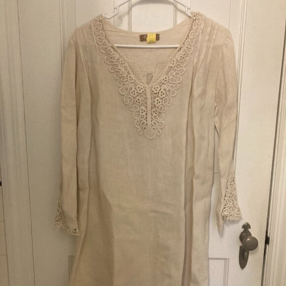 Gorgeous Vintage Linen Bell Sleeve Tunic Mini Dress - Picture 1 of 8